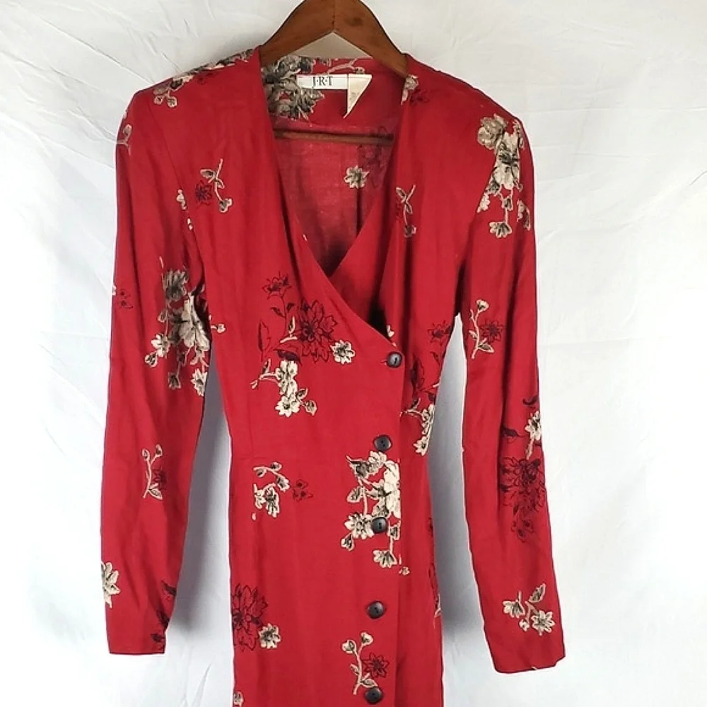 Vintage 90s Red Floral‎ Dress
